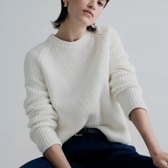 Quince Sweaters - Quince Fisherman Medium Cotton Chunky Crewneck Sweater EUC